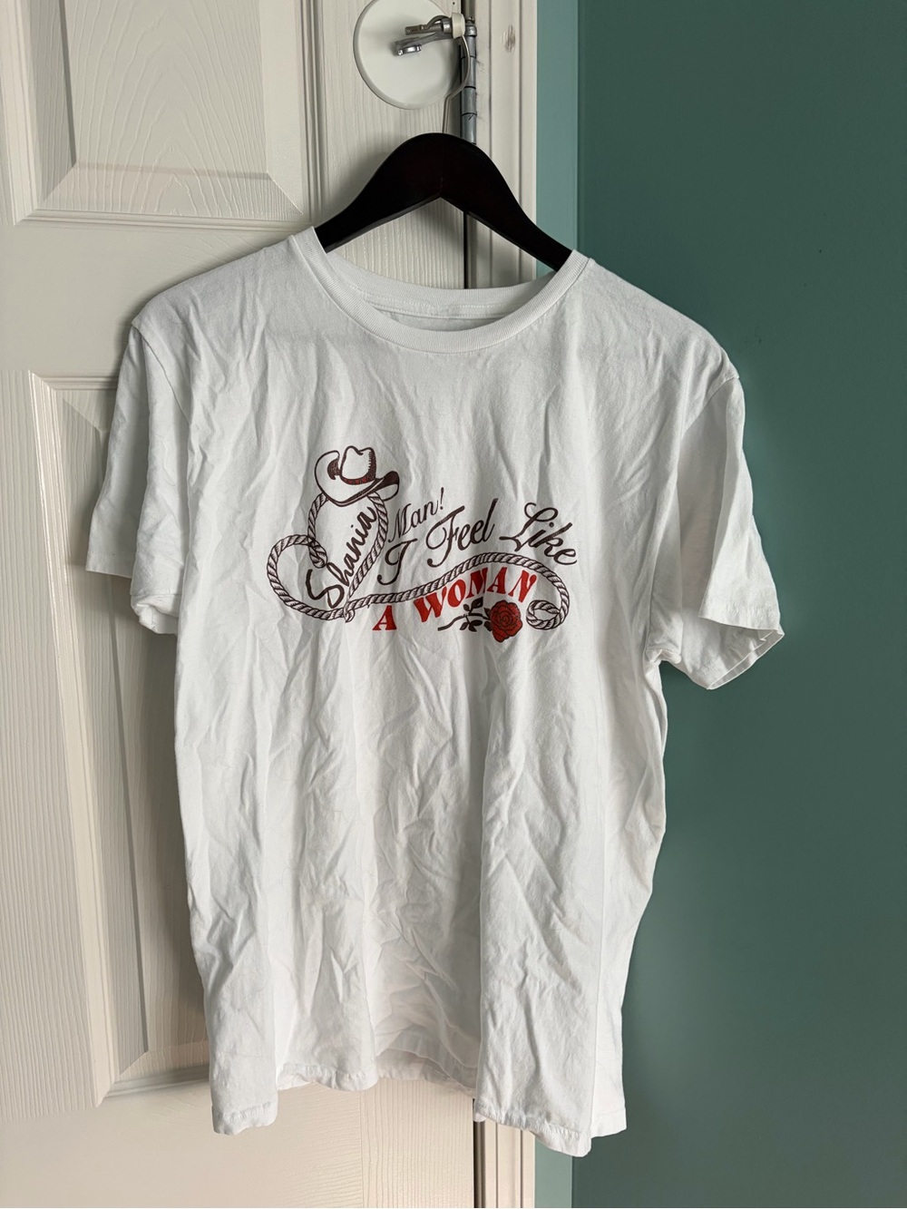 White Graphic Tee - "I Feel Like A Woman" - Shania Twain